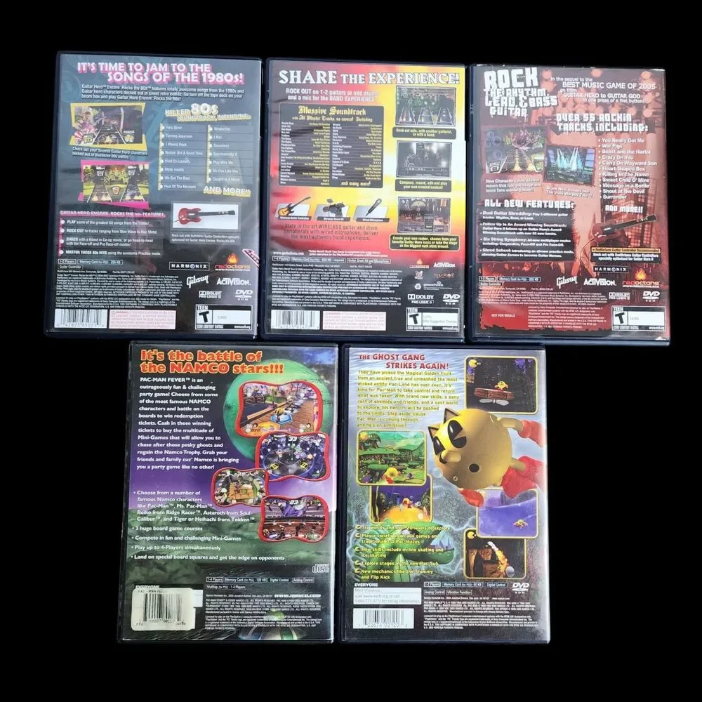 Lot of 5 PlayStation 2 PS2 Games: Guitar Hero & Pac-Man Series - Untested/As-Is